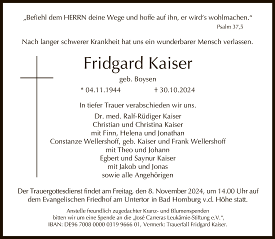 Traueranzeige von Fridgard Kaiser von FNP