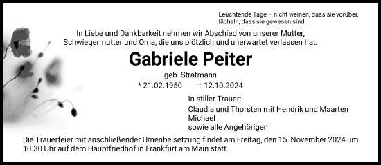 Traueranzeige von Gabriele Peiter von FNP