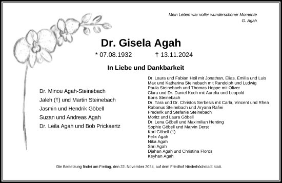 Traueranzeige von Gisela Agah von FNP