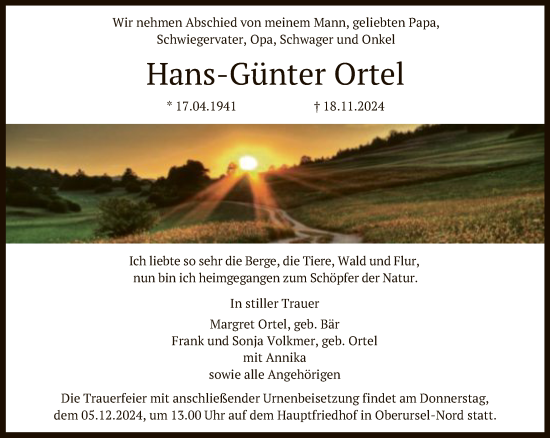 Traueranzeige von Hans-Günter Ortel von FNP