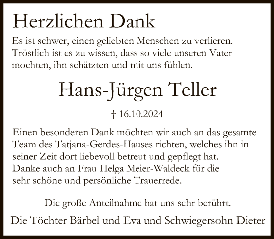 Traueranzeige von Hans-Jürgen Teller von FNP