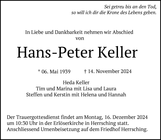 Traueranzeige von Hans-Peter Keller von FNP