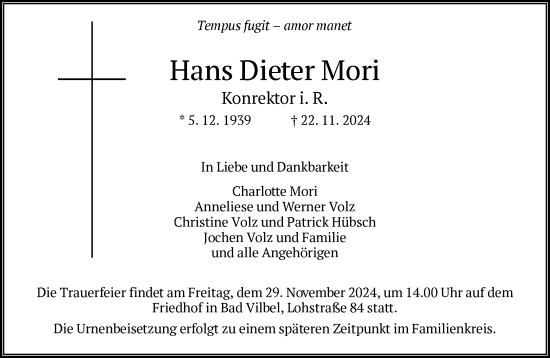 Traueranzeige von Hans Dieter Mori von FNP