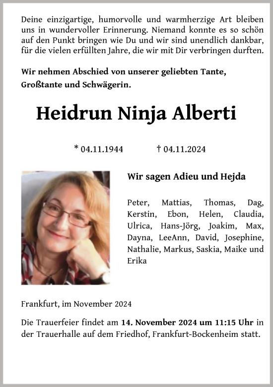 Traueranzeige von Heidrun Alberti von FNP