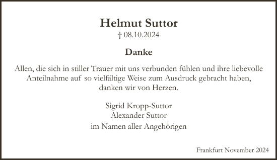 Traueranzeige von Helmut Suttor von FNP