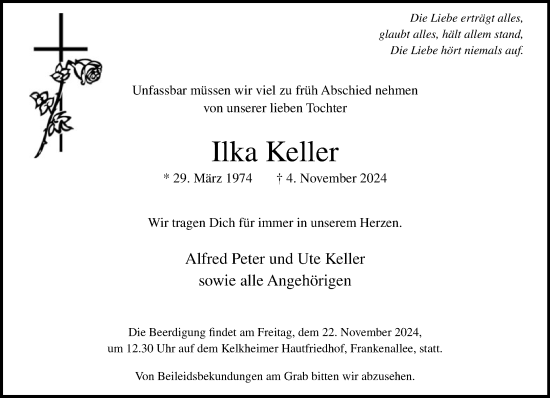 Traueranzeige von Ilka Keller von FNP