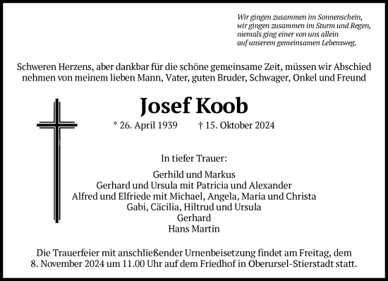 Traueranzeige von Josef Koob von FNP