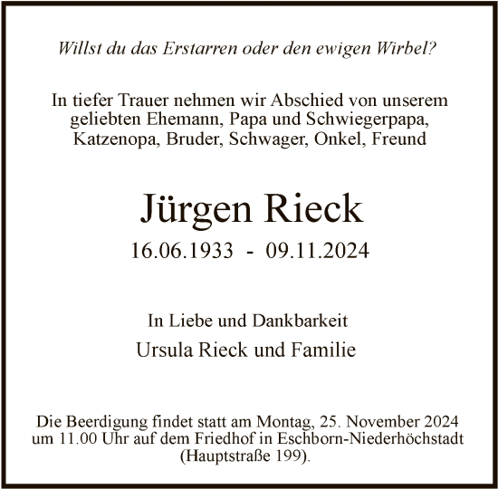 Traueranzeigen Von Jürgen Rieck | Trauer-rheinmain.de