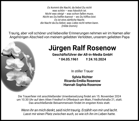 Traueranzeige von Jürgen Ralf Rosenow von FNP