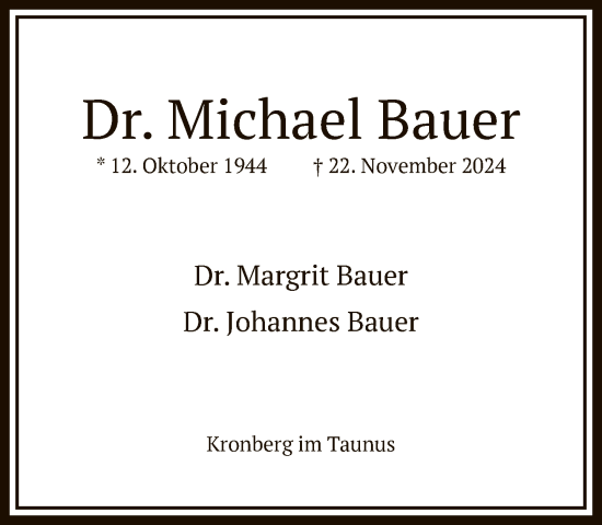 Traueranzeige von Michael Bauer von FNP