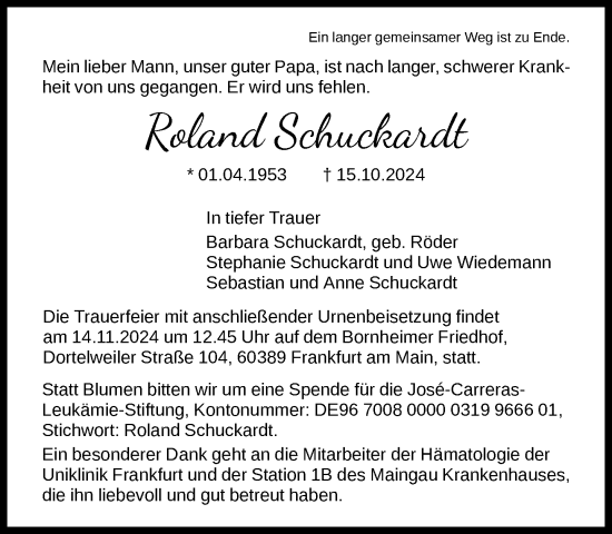 Traueranzeige von Roland Schuckardt von FNP
