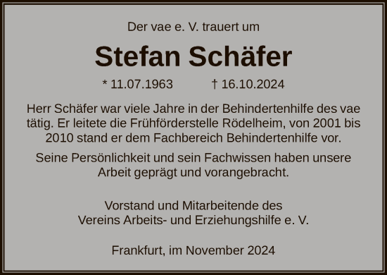 Traueranzeige von Stefan Schäfer von FNP