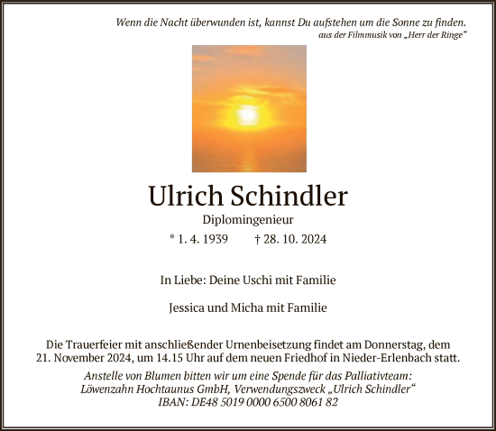 Traueranzeige von Ulrich Schindler von FNP