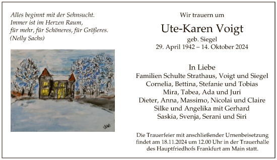 Traueranzeige von Ute-Karen Voigt von FNP