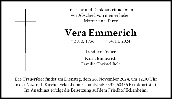 Traueranzeige von Vera Emmerich von FNP