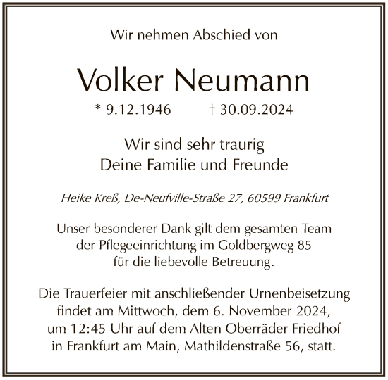 Traueranzeige von Volker Neumann von FNP