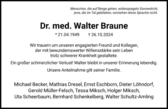 Traueranzeige von Walter Braune von FNP