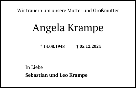 Traueranzeige von Angela Krampe von FNP