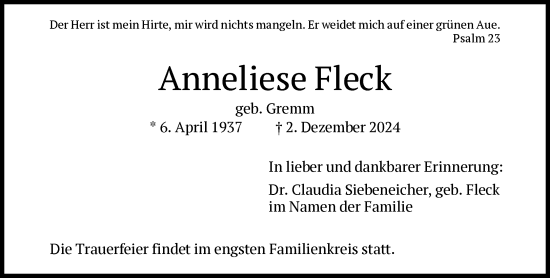 Traueranzeige von Anneliese Fleck von FNP