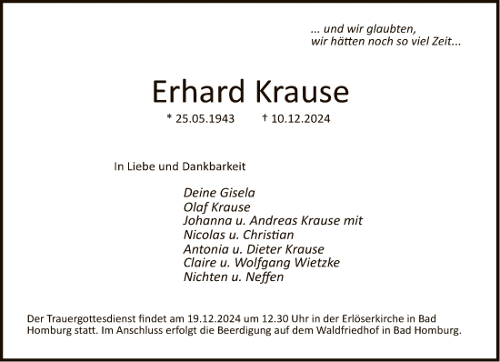 Traueranzeige von Erhard Krause von FNP