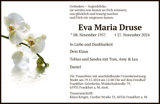 Traueranzeige von Eva Maria Druse von FNP