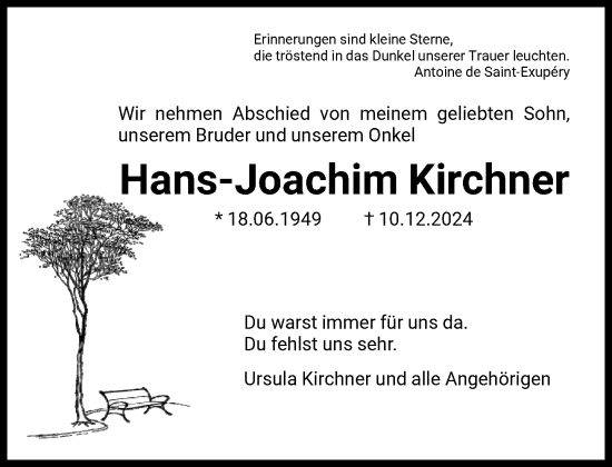 Traueranzeige von Hans-Joachim Kirchner von FNP