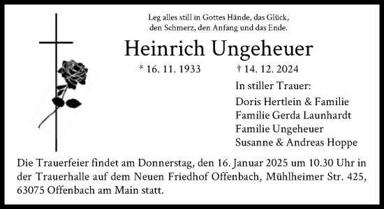 Traueranzeige von Heinrich Ungeheuer von FNP