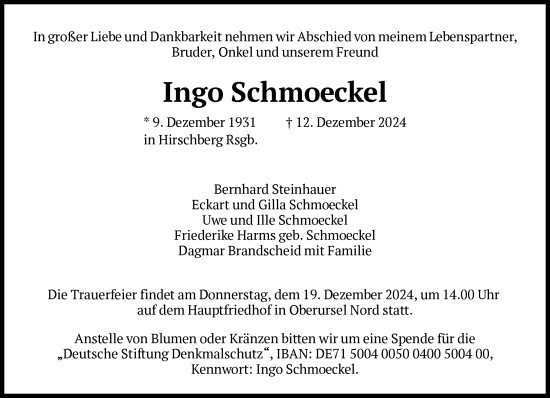 Traueranzeige von Ingo Schmoeckel von FNP