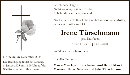 Traueranzeige von Irene Türschmann von FNP