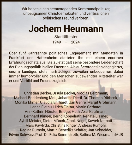 Traueranzeige von Jochem Heumann von FNP