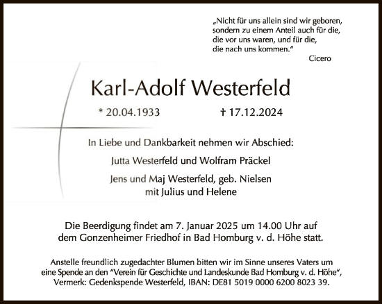 Traueranzeige von Karl-Adolf Westerfeld von FNP