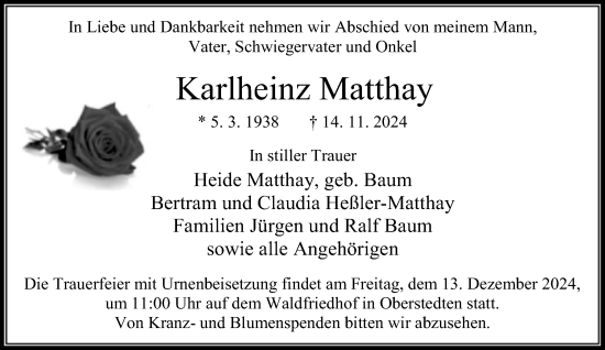 Traueranzeige von Karlheinz Matthay von FNP