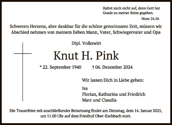 Traueranzeige von Knut H. Pink von FNP