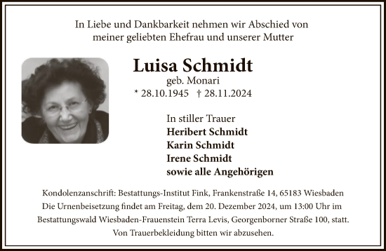 Traueranzeige von Luisa Schmidt von FNP