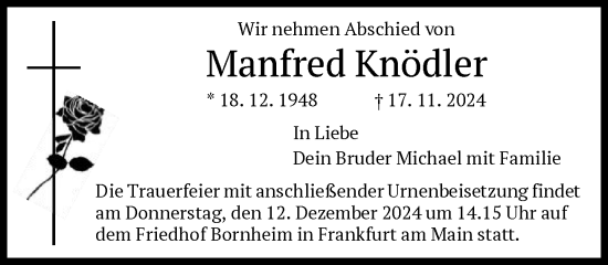 Traueranzeige von Manfred Knödler von FNP