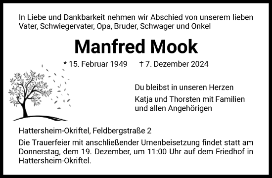 Traueranzeige von Manfred Mook von FNP