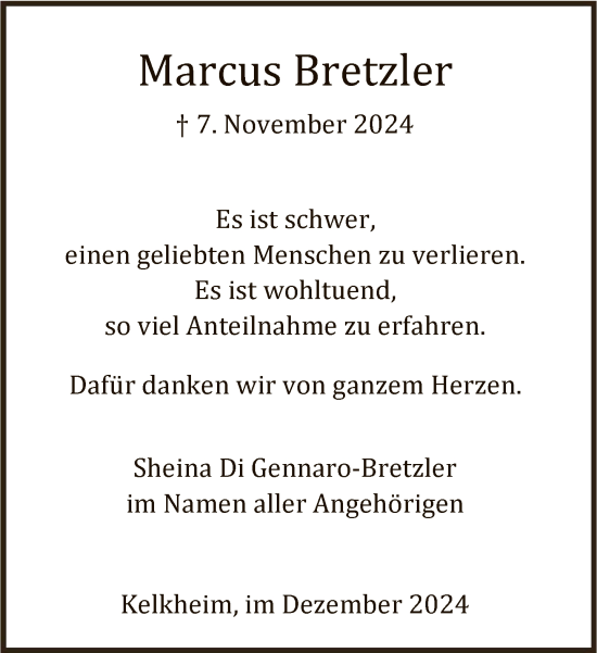 Traueranzeige von Marcus Bretzler von FNP