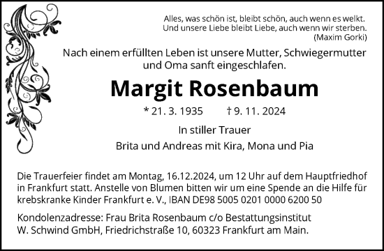 Traueranzeige von Margit Rosenbaum von FNP