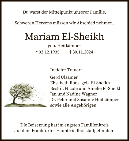 Traueranzeige von Mariam El-Sheikh von FNP