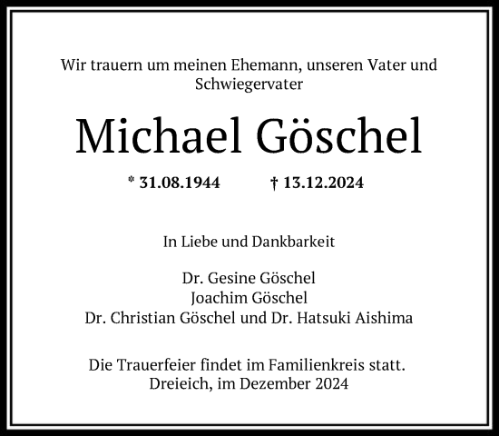 Traueranzeige von Michael Göschel von FNP