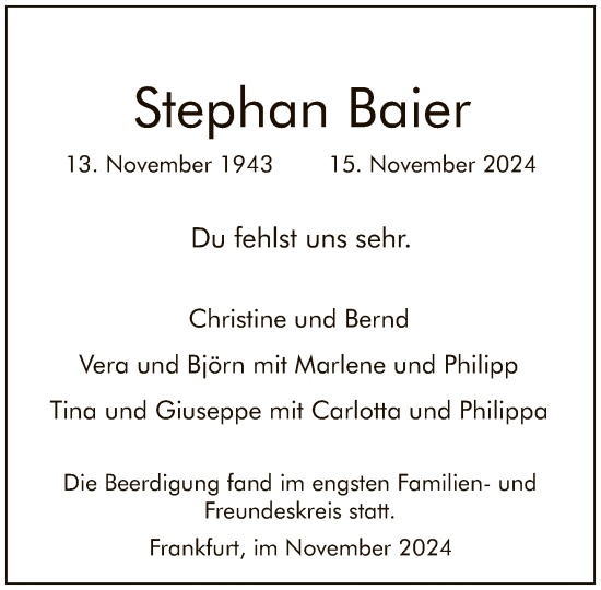 Traueranzeige von Stephan Baier von FNP