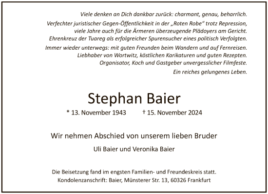 Traueranzeige von Stephan Baier von FNP