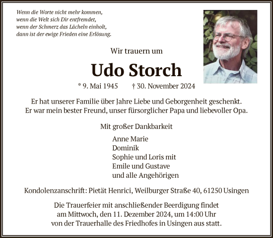 Traueranzeige von Udo Storch von FNP