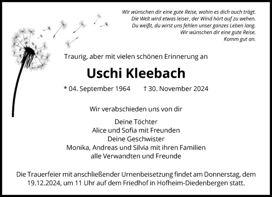 Traueranzeige von Uschi Kleebach von FNP