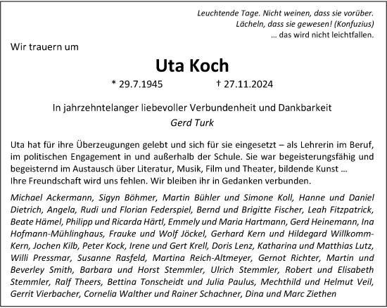 Traueranzeige von Uta Koch von FNP