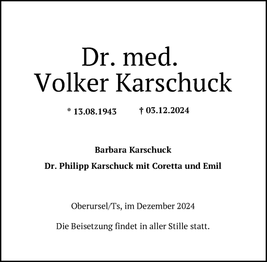 Traueranzeige von Volker Karschuck von FNP