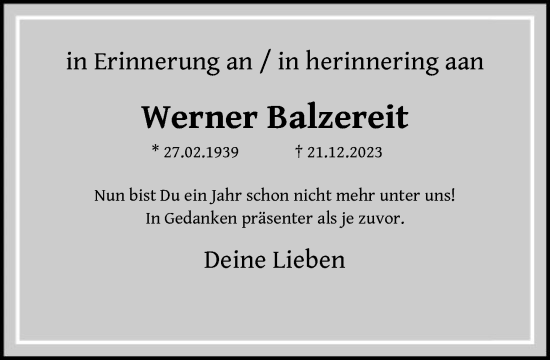 Traueranzeige von Werner Balzereit von FNP