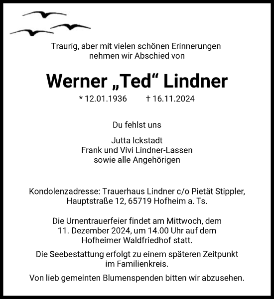 Traueranzeige von Werner Lindner von FNP