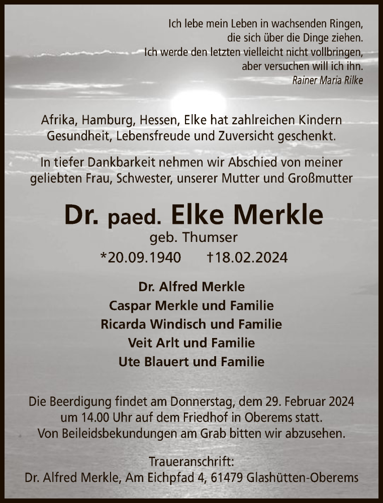  Traueranzeige für Elke Merkle vom 24.02.2024 aus FNP