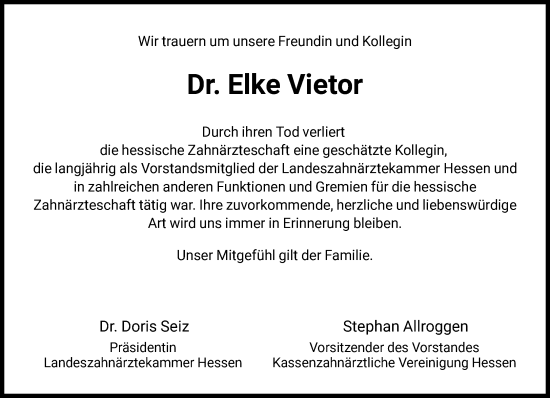 Traueranzeige von Elke Vietor von FNP